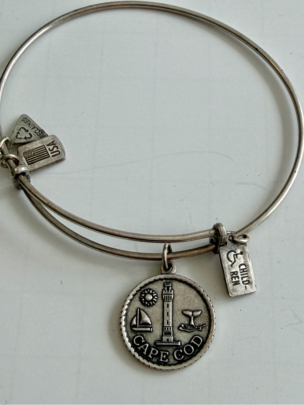Wind and Fire Expandable Antique Silver Cape Cod Charm Bangle Bracelet Nautical